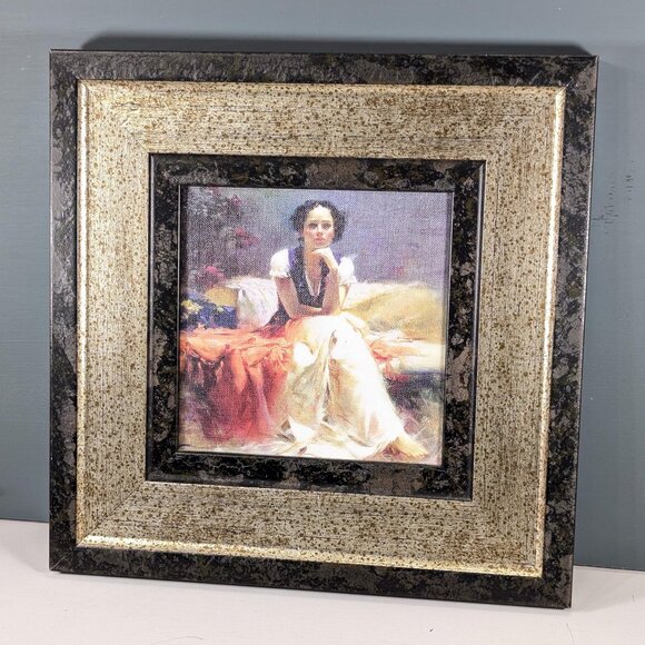 Pino (b.1939-2010) Daeni First Glance print on canvas, framed 12.5" square - Picture 1 of 7